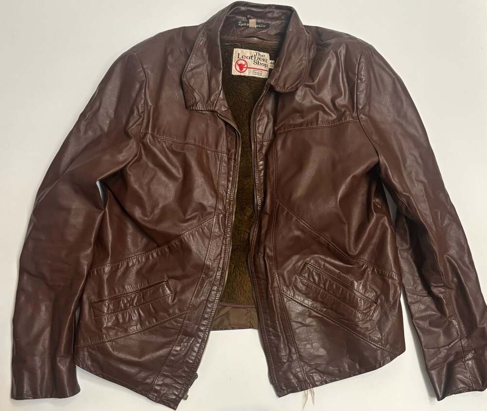 Vintage Sears Brown Genuine Leather Jacket with Faux Fur Lining Size 44 Tall